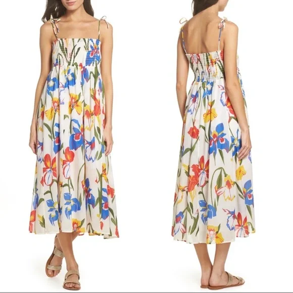 Tory Burch | Dresses | Tory Burch Iris Smocked Floral Midi Dress White Red Blue Size Large Fit Flare | Poshmark Tory Burch | Dresses | Tory Burch Iris Smocked Floral Midi Dress White Red Blue Size Large Fit Flare | Poshmark